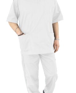 Ιατρικό Scrub set unisex άσπρο με παντελόνι και μπλούζα